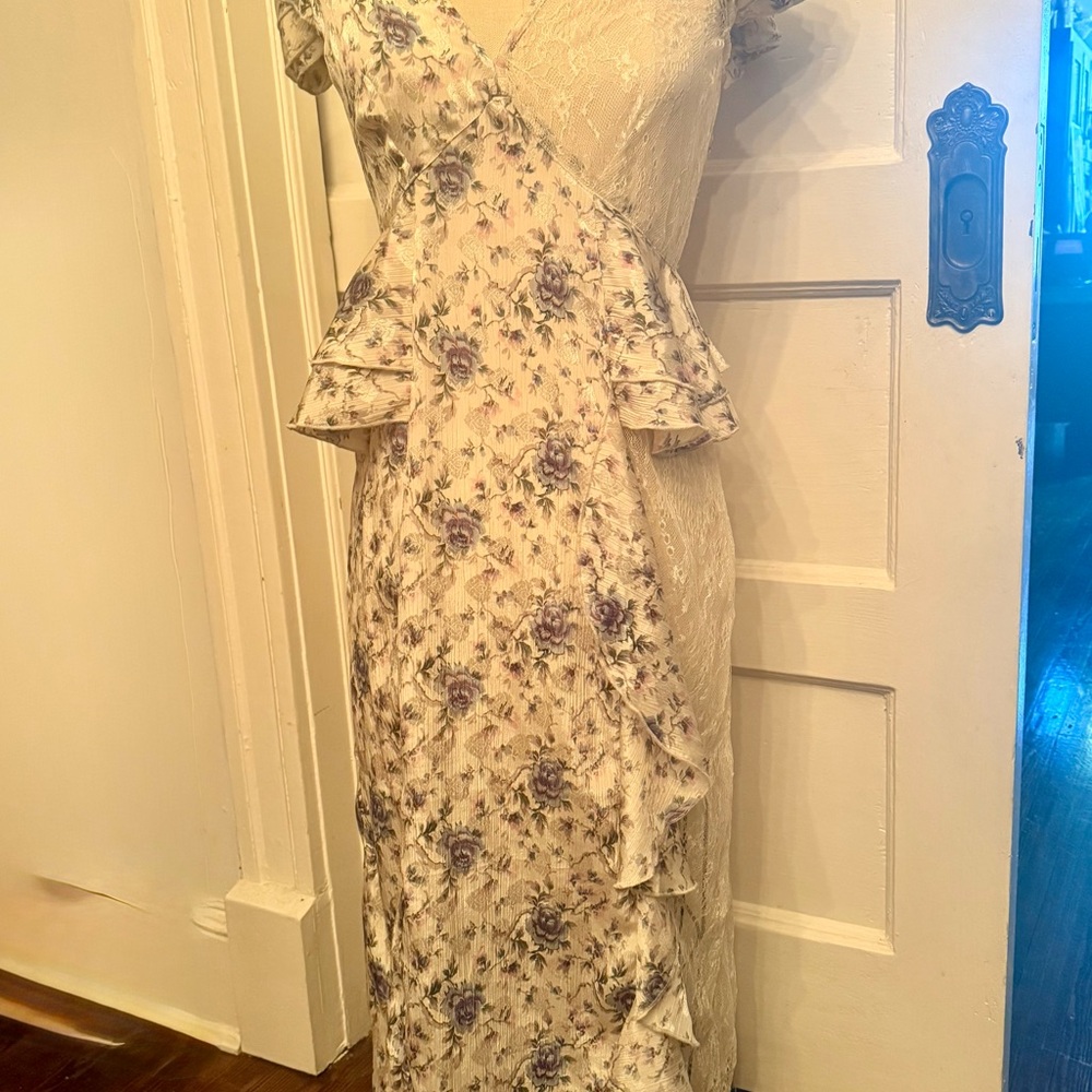 Topshop Cream and Purple Asymmetrical Dress